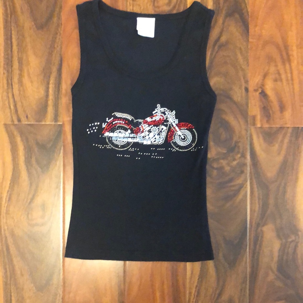 Black Tank Top with Red Motorcycle Design